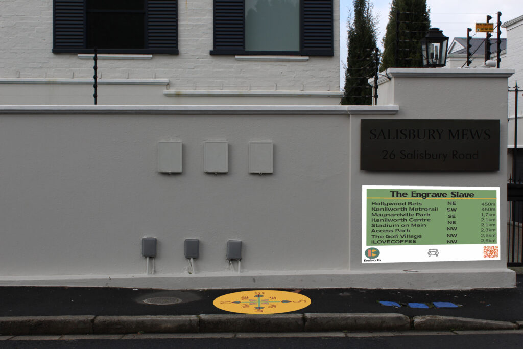 Kenilworth wayfinder signage - T.E.S. Salisbury Mews - branding