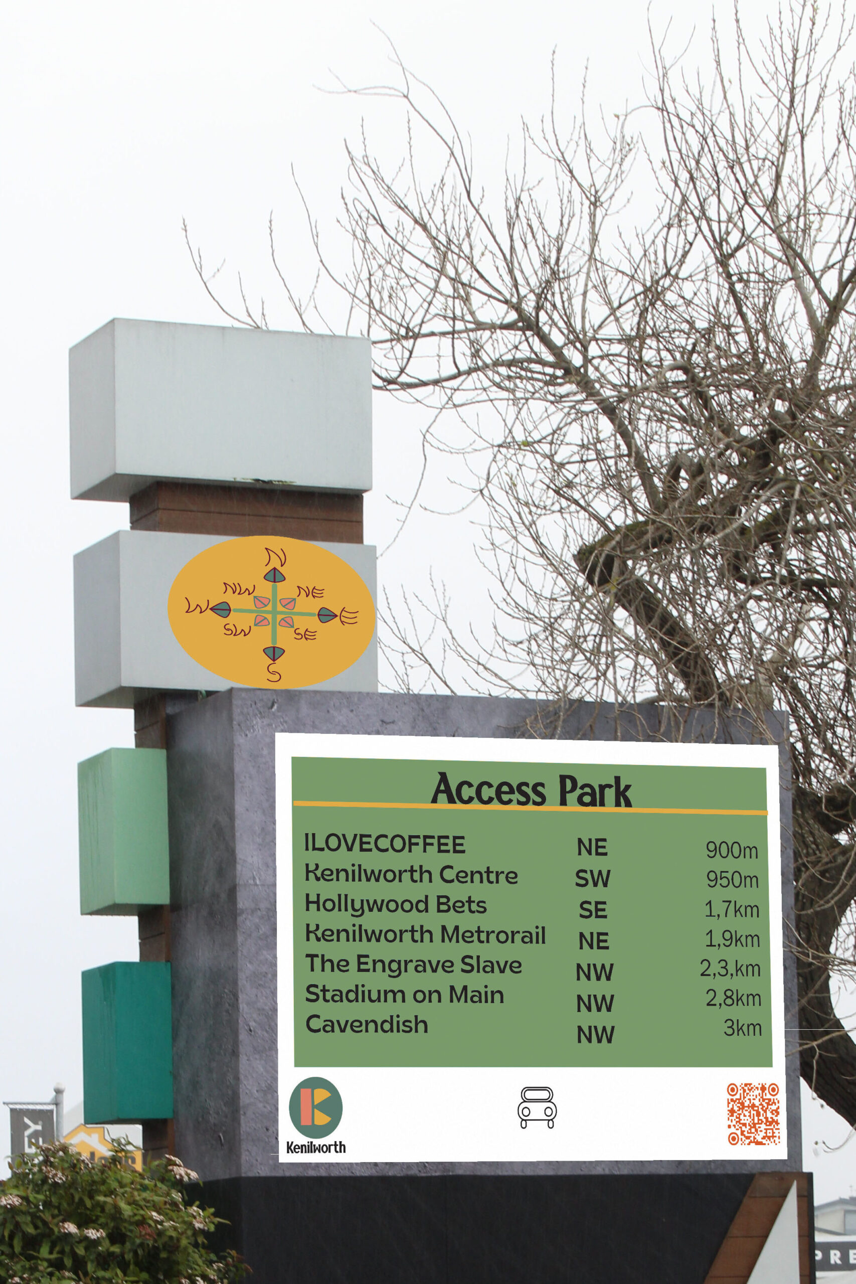 Kenilworth wayfinder signage - Access Park - branding